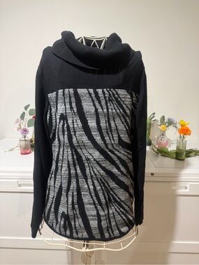 Calvin Klein Black & Gray Zebra-Panel Cowl Neck Sweater